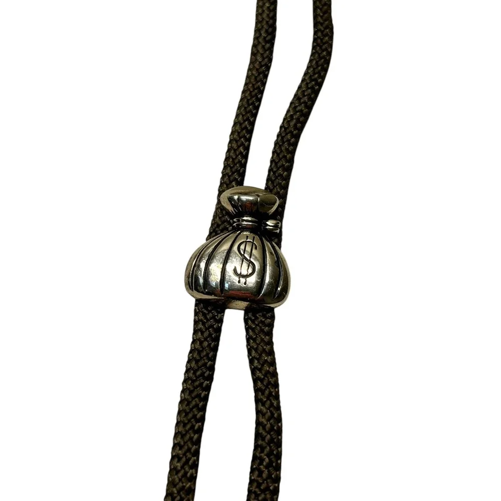 Vintage Brass Money Bag Bolo Tie Unique Pop‎ Culture